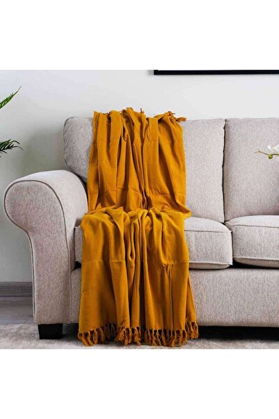 PAN HOME Skyla Knotted Fringed Throw Ochre 130x170cm