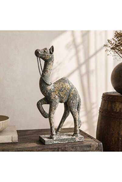 PAN HOME Camel Wooden Carved Decor Sculpture 20x8x43cm - Antique Brass