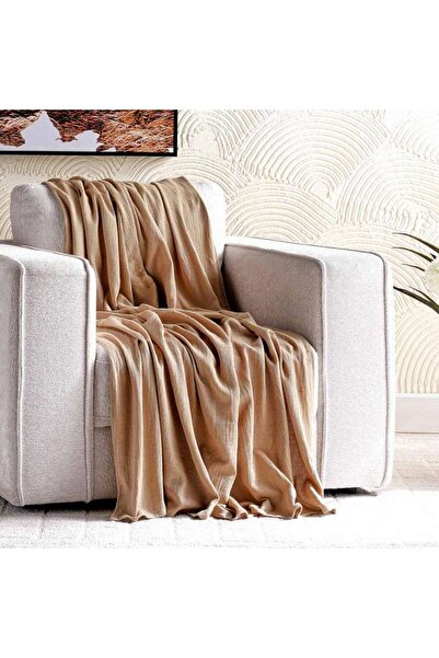 PAN HOME English Garden Solid Cotton Textured Throw 130x170cm - Beige