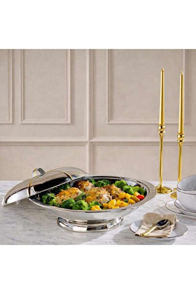 PAN HOME طبق تقديم ذهبي من زيا 40 سم - كروم وذهبي