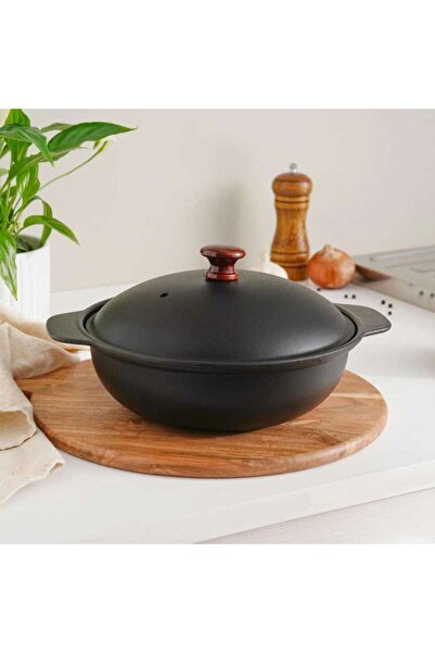 PAN HOME Ferric Cast Iron Kadai W/lid Black Dia24cm