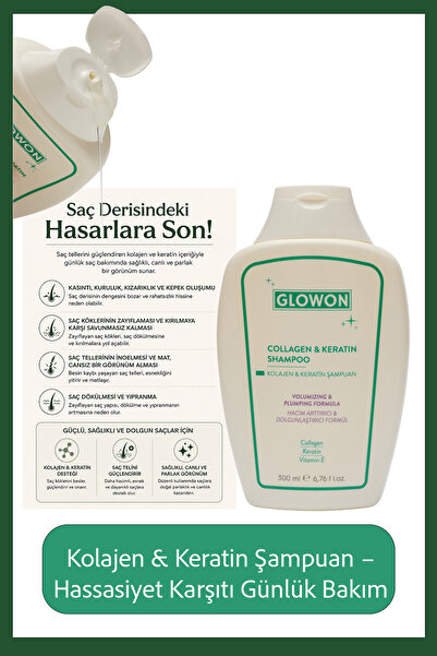 GLOWON Kolajen & Keratin Şampuan – Hassasiyet Karşıtı Günlük Bakım 300 ML
