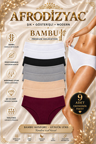 Afrodizyac 9’lu Extra Yumuşak Ve Esnek Bambu Yüksek Bel Slip Set