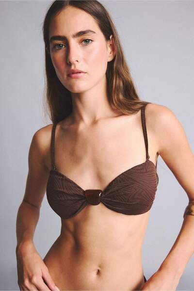 DeFacto Regular Fıt İnce Askılı Kahverengi Bikini Üstü E4372AX26SM
