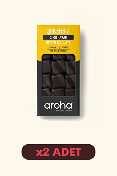 AROHA %100 Kakao Şekersiz Bitter Çikolata 2'li Paket (80 G X 2 Adet)