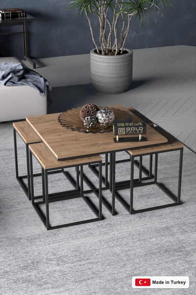 GOLDFALEZ 5-Piece Modern Nesting Coffee Table Set - 1 Center Table  + 4 Side ...