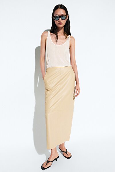 Massimo Dutti Napa deri midi etek