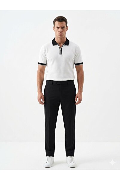 ModaYaren Tricou tricotat pentru bărbați, cu jumătate de fermoar, guler polo ...