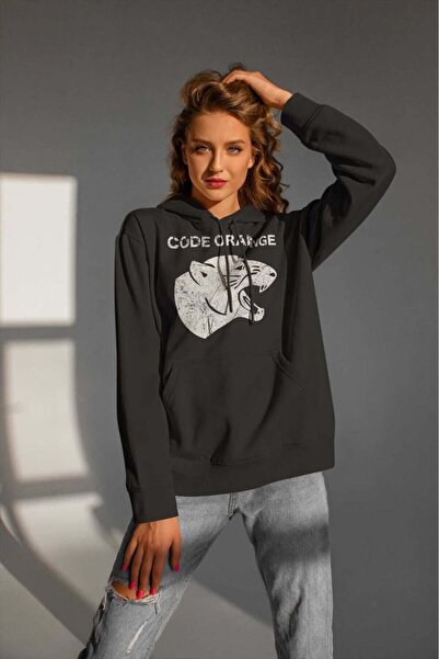buzagi tasarım ürünleri Code Orange Digital Print Hooded Unisex Sweatshirt