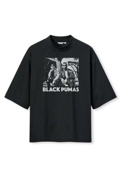 buzagi tasarım ürünleri Black Pumas Digital Print Oversize Black Unisex T-Shirt