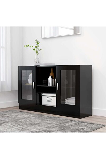 Concept Dulap cu vitrină, negru, 120 x 30,5 x 70 cm, PAL