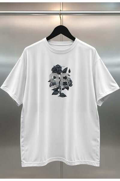 buzagi tasarım ürünleri Organic Cotton Digital Printed Oversize White T-Shirt