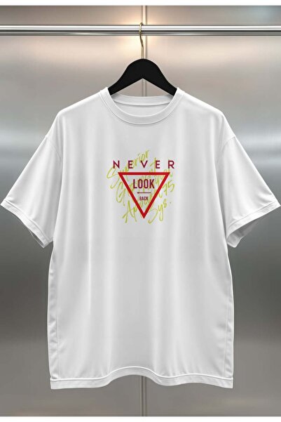 buzagi tasarım ürünleri Never Digital Printing Oversize White Unisex T-Shirt