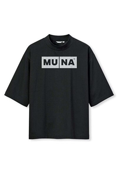 buzagi tasarım ürünleri Muna Digital Printing Oversize Black Unisex T-Shirt