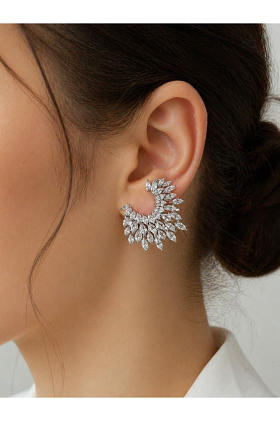 ACAR TAKI Silver Color Zircon Stone Design Earrings Acr0366
