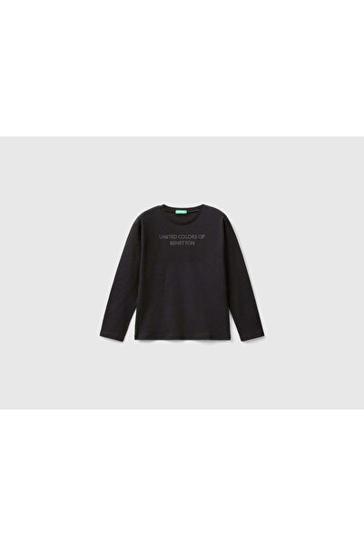 United Colors of Benetton تي شيرت بناتي بأكمام طويلة ورقبة دائرية مع لمسات من...