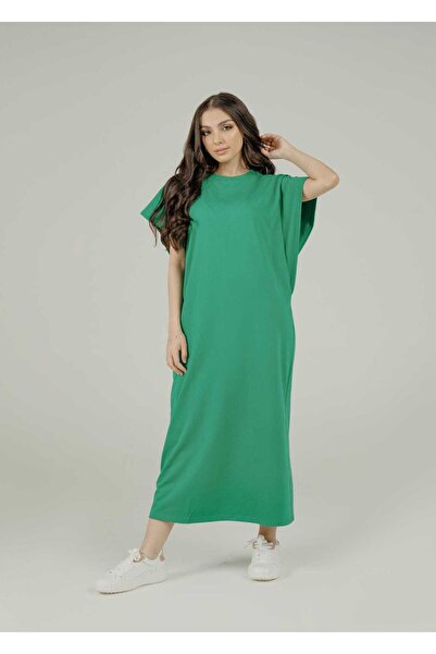 mica Plain Long Dress with Short Wide Sleeves