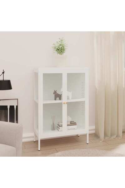 Concept Servantă, alb, 75x35x105 cm, oțel și sticlă