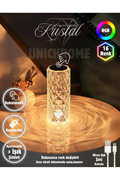 Folveit Kristal Elmas Led Dokunmatik Sensör Usb Şarjlı Masa Lambası RGB Gece ...