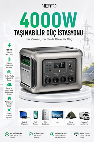 NEFFO 4000 Watt Taşınabilir Güç İstasyonu Ve Güç Kaynağı