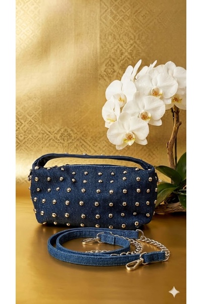 Gogoey Women's Denim Handbag Silver Studded Mini Bag Casual Stylish Denim Bag