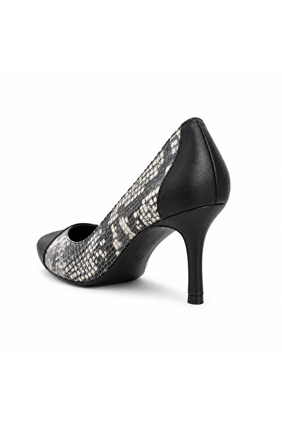 MS SUGAR SHOES Women's Genuine Leather Black Snake Patterned Stylish Thin Hee...