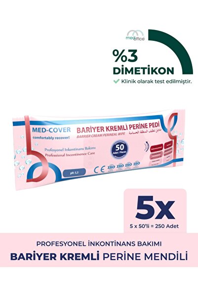 MED-COVER Bariyer Kremli Perine Bölgesi Temizleme Pedi/mendili 50'li - 5 Adet