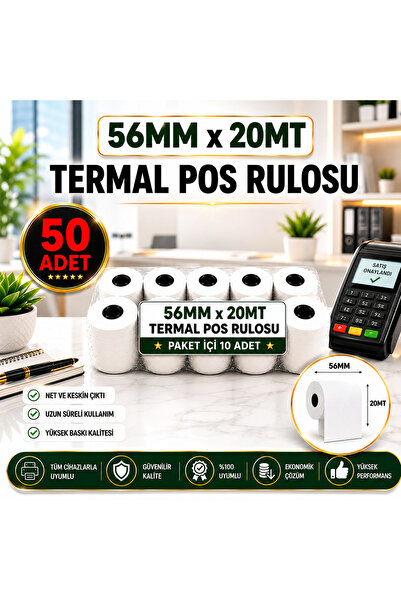 KHR 56X20 MT Termal Pos Rulosu (50 Adet) - Yüksek Kaliteli Yazarkasa Rulosu