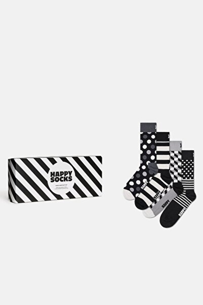 Happy Socks - طقم جوارب قطنية كلاسيكية باللونين الأسود والأبيض مكون من 4 قطع