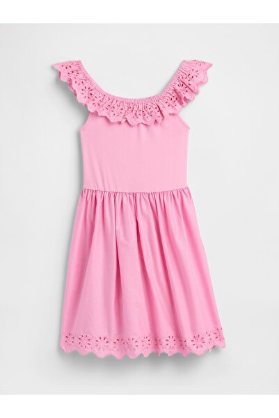 GAP Kız Çocuk Pembe Kids Eyelet Volan Elbise