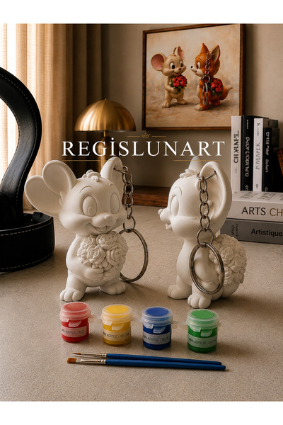 Regislunart 6.5CM Sevgililere Çocuklara Özel Kedi İle Fare Boyanabilir Çift F...