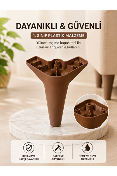 Ulaş Hırdavat Mobilya - Baza - Koltuk - Akıllı Masa Ayağı, Ahşap Ceviz Renk Ayak (4 LÜ DEĞİL ADET FİYATIDIR ) 15 Cm - Vida dahildir.