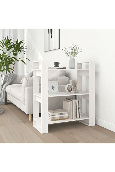 Concept Bibliotecă/Separator cameră, alb, 80x35x91 cm, lemn masiv pin