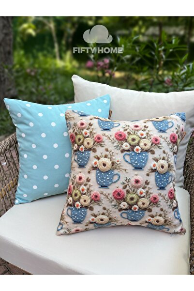 Fifty Home 2 Pieces of Kirlent Case 43X43 cm Digital Printing Summer-Themed G...