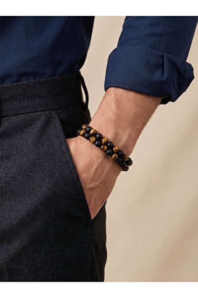 Parmas Design Double Onyx and Tiger's Eye Steel Men's Premium Masculine Brace...