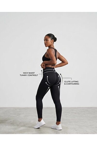 Wooster Women's Black Seamless Push up Gathering High Waist Sports Leggings