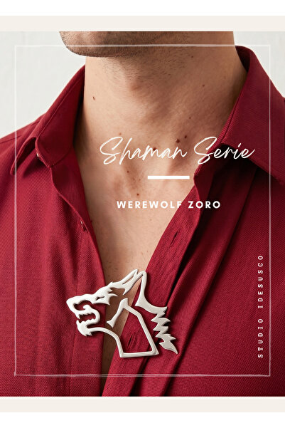 Stor Şamanik Kurt Figürlü Metal Broş Zoro, Kitap Ayracı ve Para Klipsi