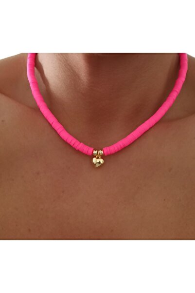 DENİZDENAL Barbi Pembe Fimo Kalpli Kolye