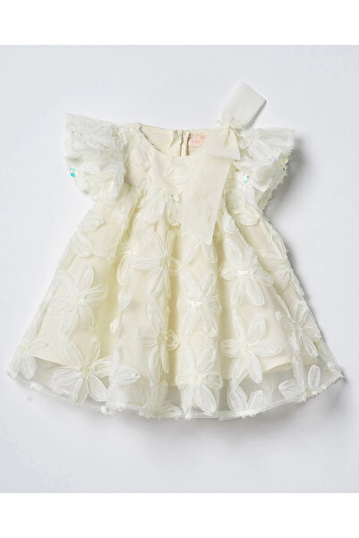 blumi kids Kız Çocuk 3D Çiçekli Fiyonklu Prenses Elbise Doğum Günü ve Düğün K...