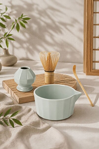 Chavin 4lü Matcha Set Kase Kaşık Whisk Tutucu Bambu Whisk Çırpıcı ve Bambu Ka...