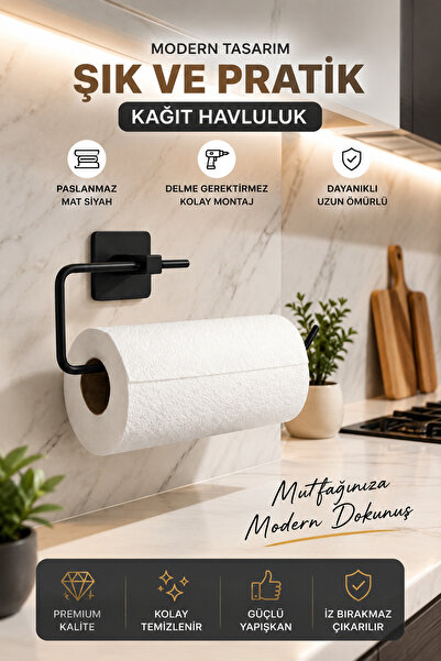 ANZA HOME Kare Yapışkanlı Siyah Kağıt Rulo Havluluk, Peçetelik, Yapışkanlı Ta...