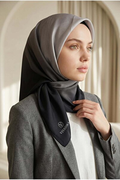 Vissona %100 Twill İpek Degrade Desenli Siyah - Gri Renkli 90x90 Eşarp Dikim ...
