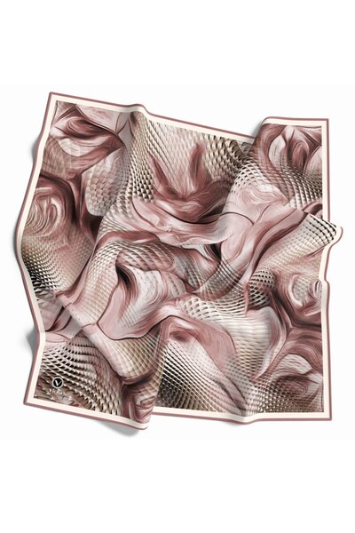 VİOLLA Twill Geometrik Ve Dalga Desenli Pudra Renkli 90x90 Eşarp (İpek İçerme...