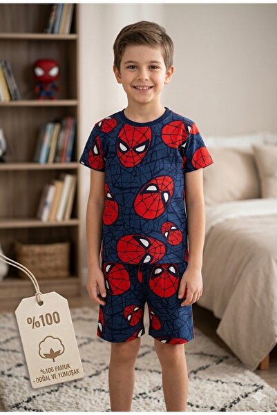Baby Erkek Çocuk Kısa Kol 2'li Pijama Takımı %100 Pamuk Süprem Örümcek Adam D...