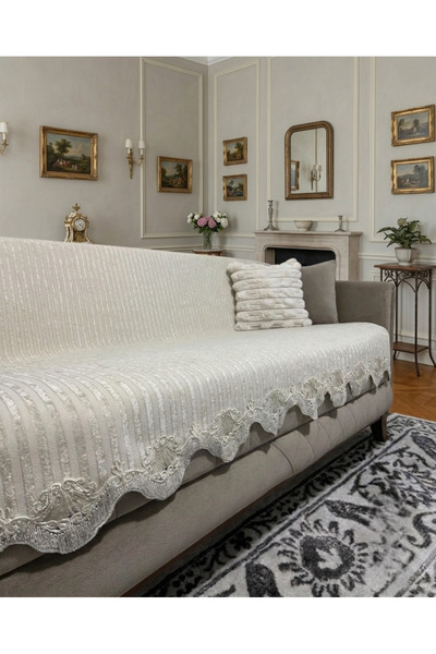 DAHABELLA LUXE HOME Velvet Lace Sofa Cover - Protective and Non-Slip Base wit...