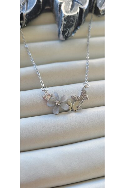 YİĞİTKARANAKSESUAR 316L Stainless Steel Flower & Butterfly Model Women's Neck...