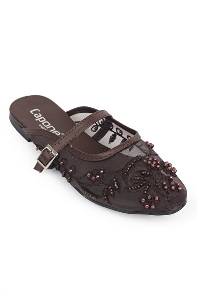 Capone Outfitters Avie Dantelli Fileli Nakışlı Kadın Babet Terlik