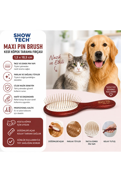 Showtech Show Tech Maxi Pin Brush Kedi ve Köpekler İçin Hassas Tarama Fırçası...