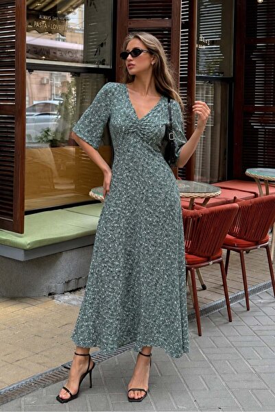 Madmext Φόρεμα με μισό μανίκι με πράσινο λουλούδι μέντας MG2390