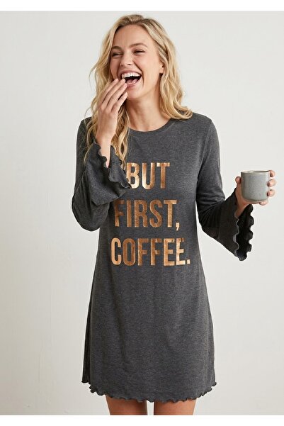 Sevim Women's Gray Printed Nightgown